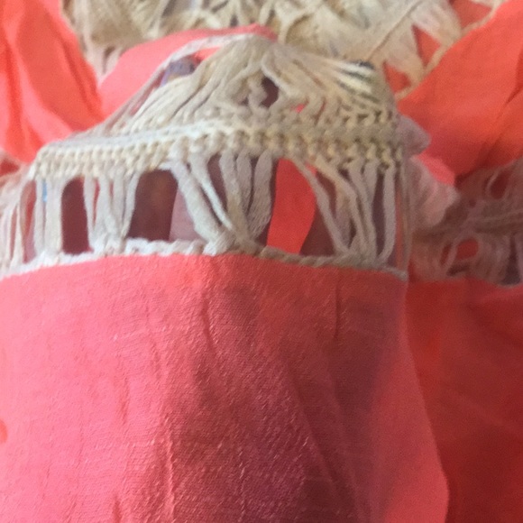 ❌DONATED❌Coral Mango Soft Crochet V-neck Symmetrical Top - Picture 7 of 10